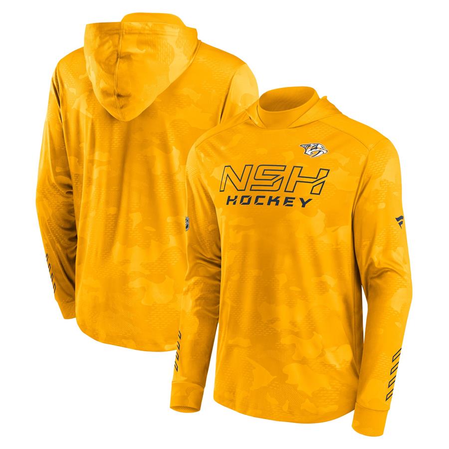 Nashville Predators Fanatics Branded Authentic Pro Locker Room Camo Pullover Hoodie - Gold