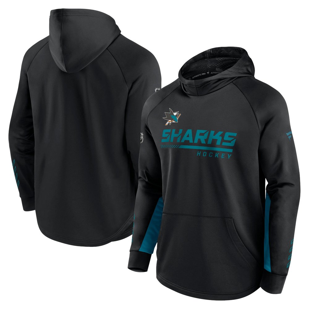 San Jose Sharks Fanatics Branded Authentic Pro Locker Room Raglan Pullover Hoodie - Black