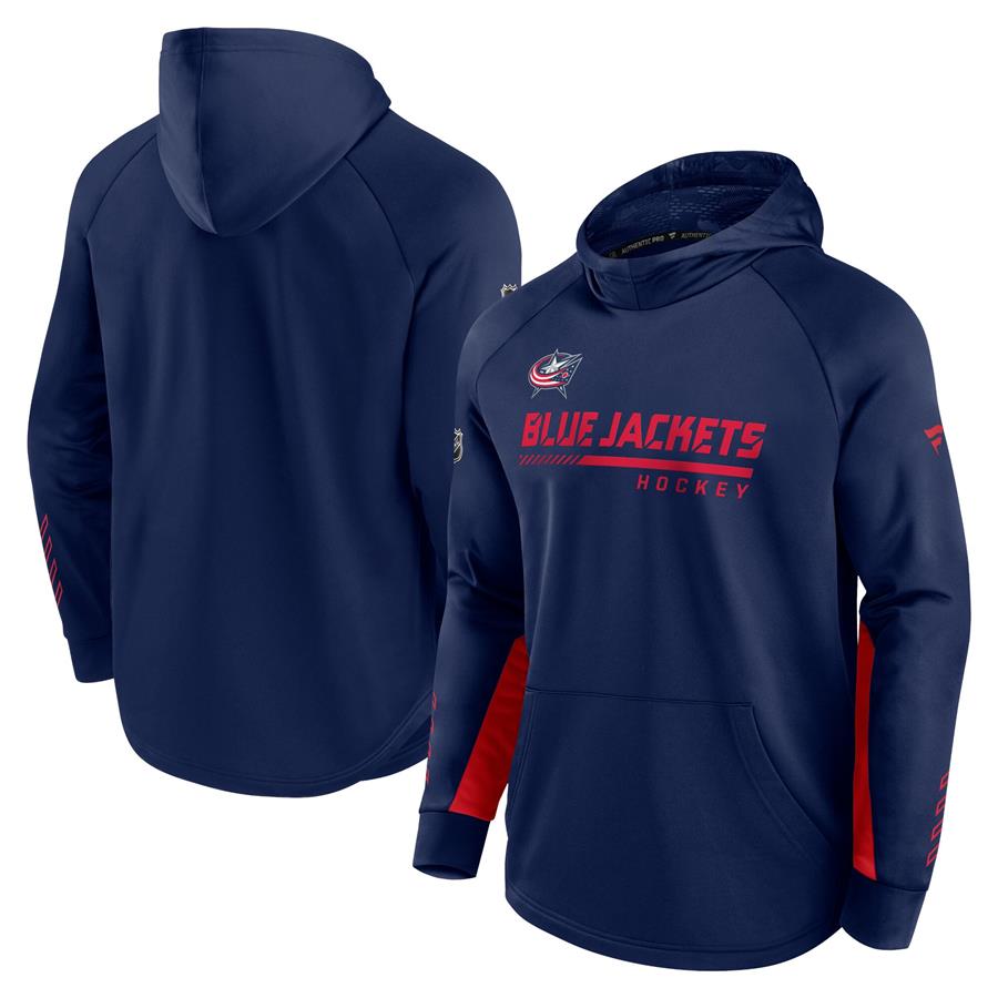 Columbus Blue Jackets Fanatics Branded Authentic Pro Locker Room Raglan Pullover Hoodie - Navy