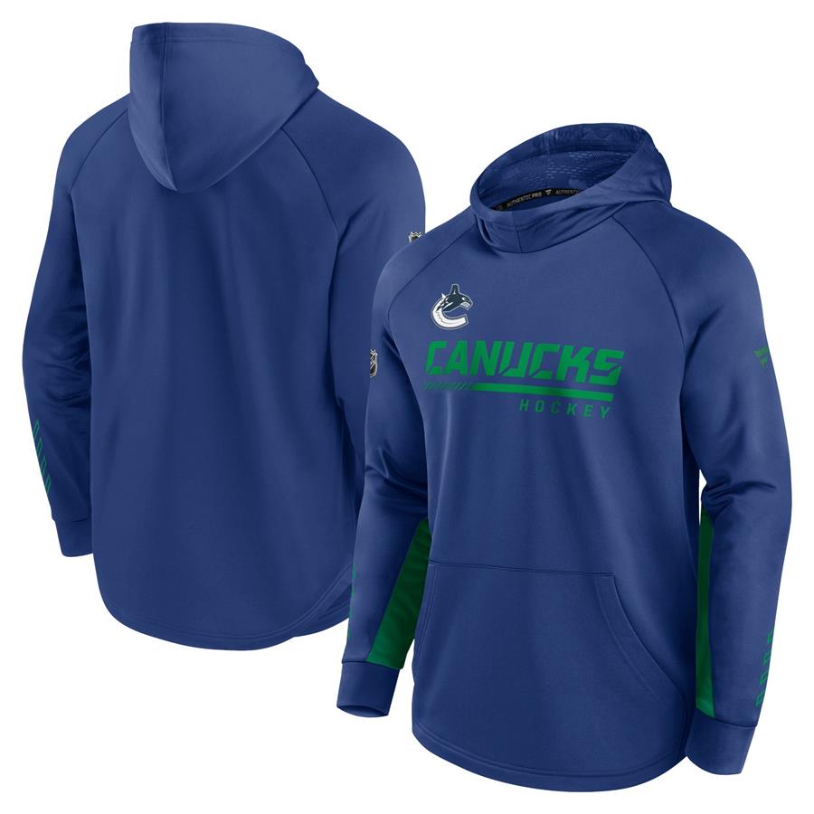Vancouver Canucks Fanatics Branded Authentic Pro Locker Room Raglan Pullover Hoodie - Blue