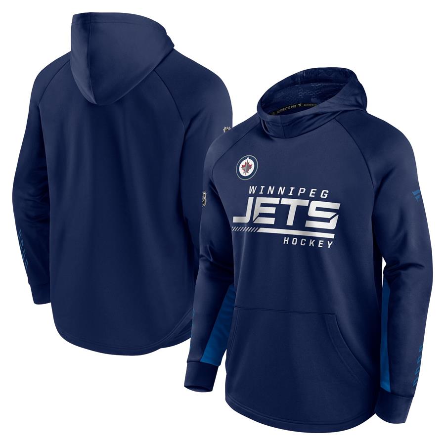 Winnipeg Jets Fanatics Branded Authentic Pro Locker Room Raglan Pullover Hoodie - Navy