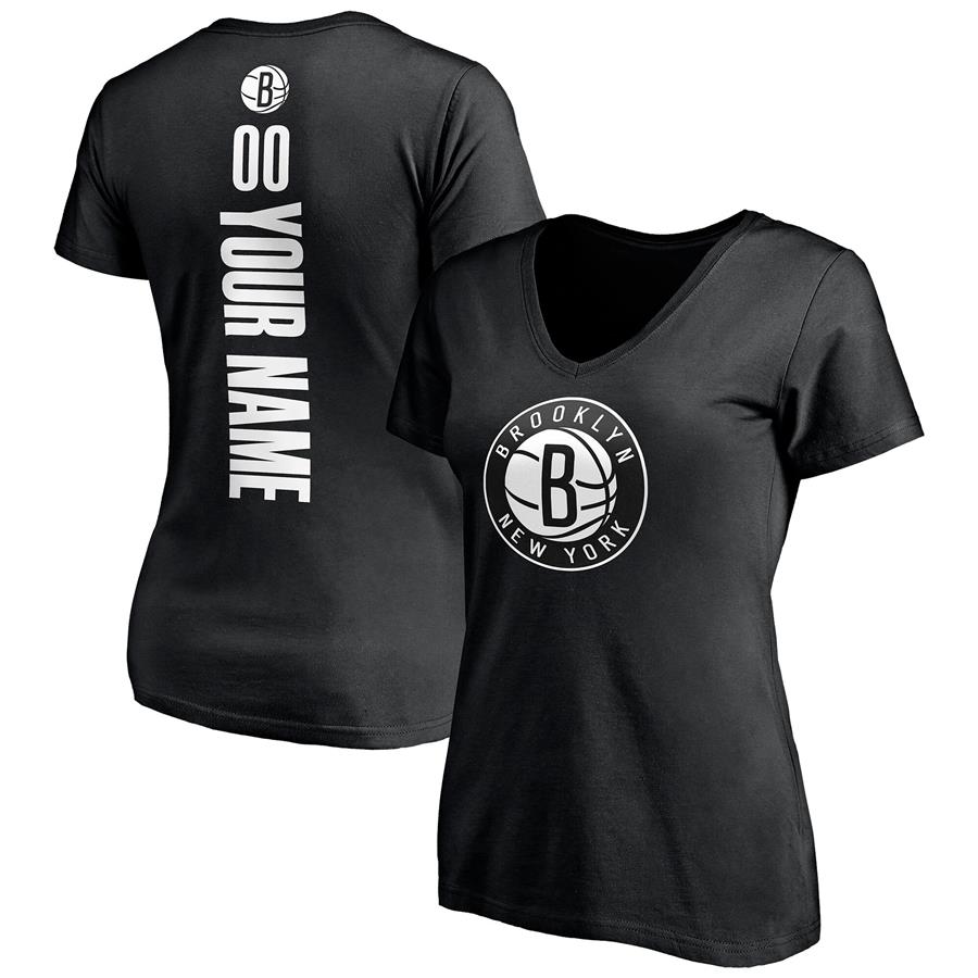 Brooklyn Nets Fanatics Branded Women's Playmaker Personalized Name & Number V-Neck T-Shirt - Black