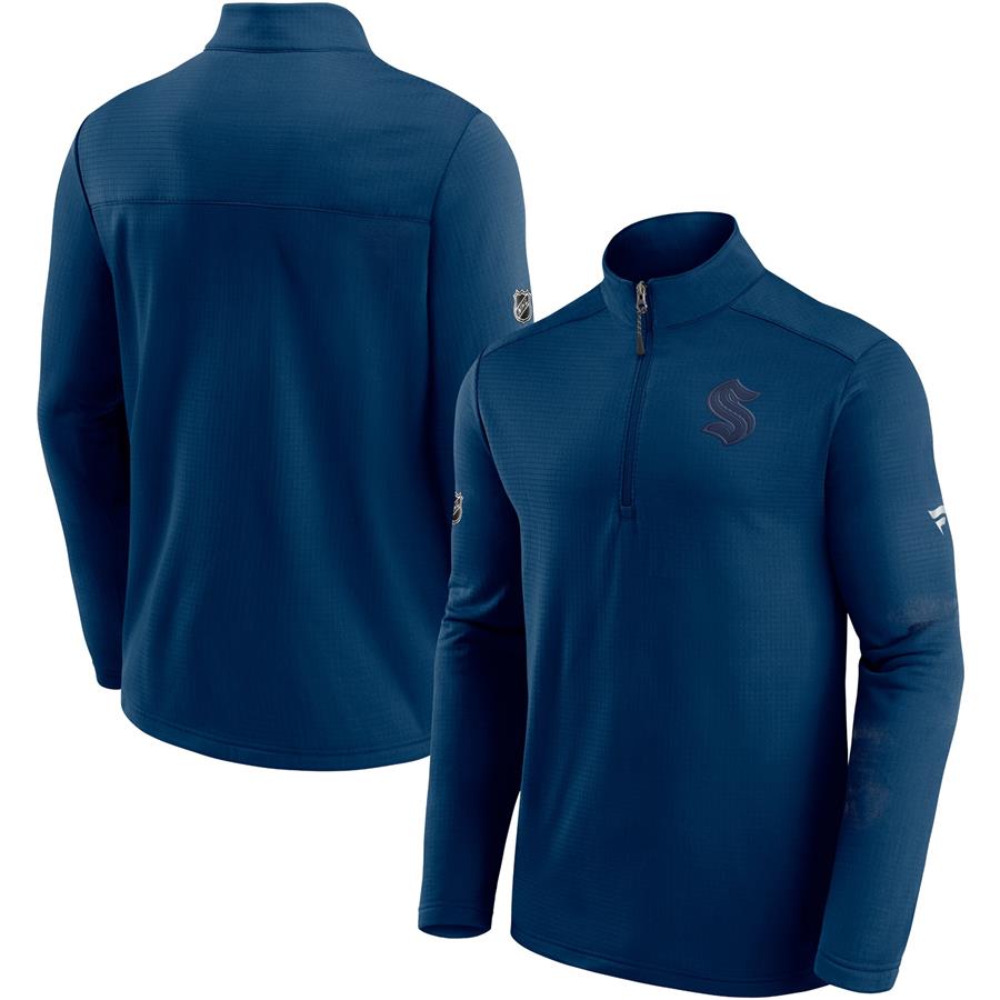 Seattle Kraken Fanatics Branded Authentic Pro Travel and Training Quarter-Zip Jacket - Deep Sea Blue