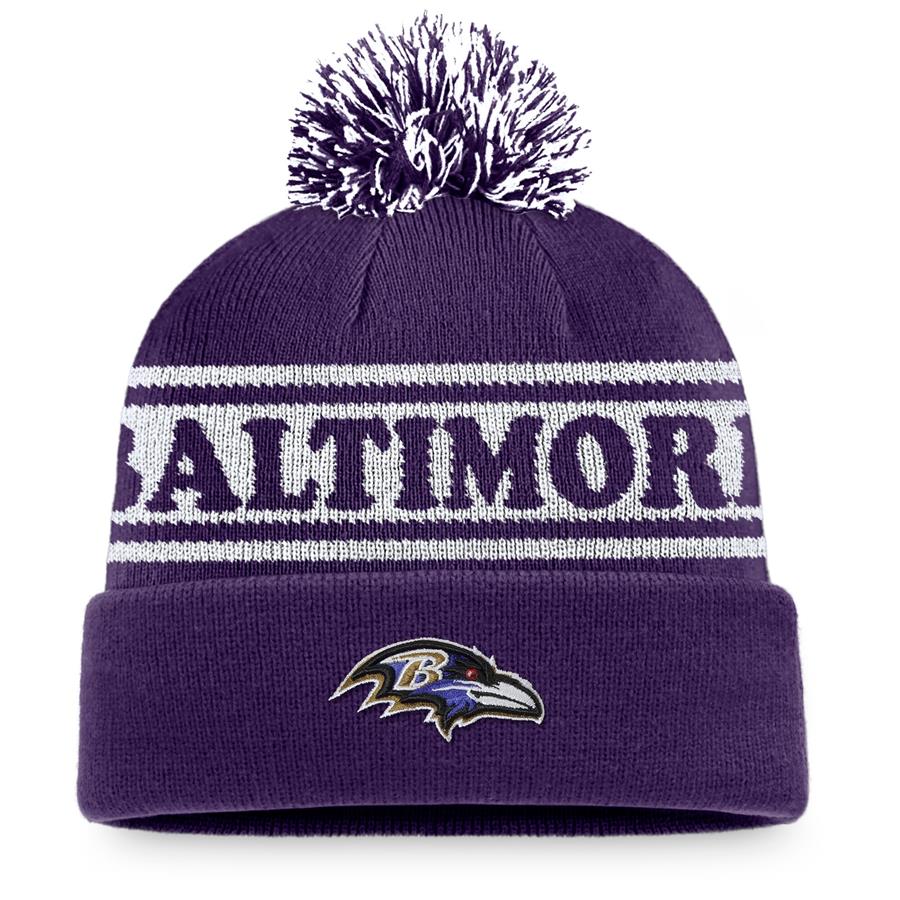 Baltimore Ravens Fanatics Branded Sport Resort Cuffed Knit Hat with Pom - Purple