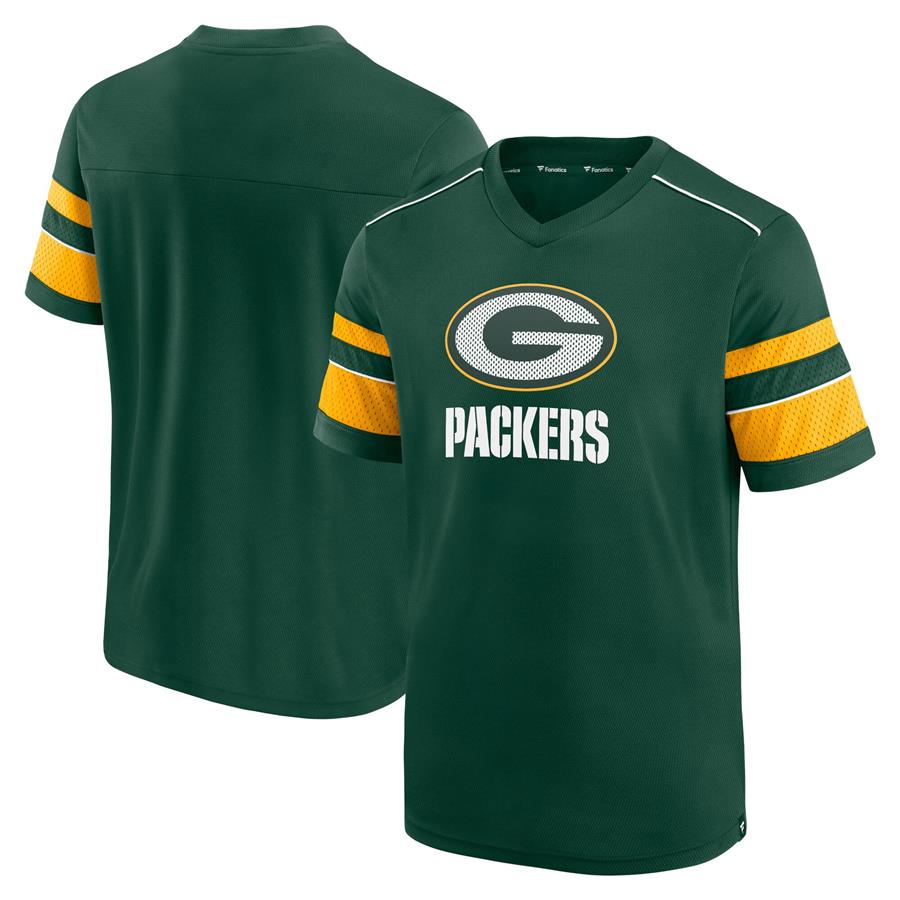 Green Bay Packers Fanatics Branded Textured Hashmark V-Neck T-Shirt - Green