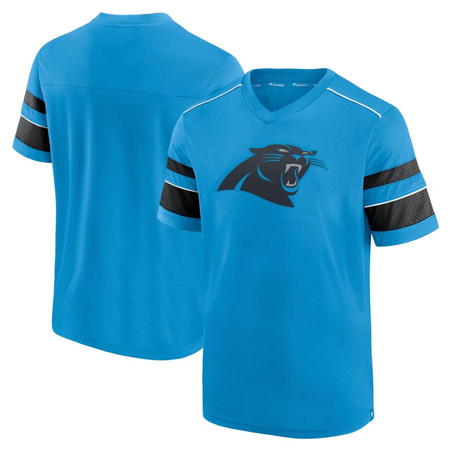Carolina Panthers Fanatics Branded Textured Hashmark V-Neck T-Shirt - Blue