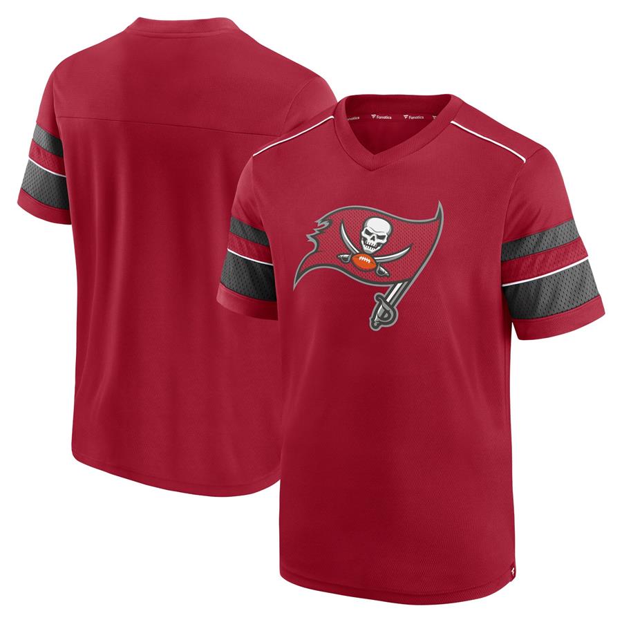 Tampa Bay Buccaneers Fanatics Branded Textured Hashmark V-Neck T-Shirt - Red