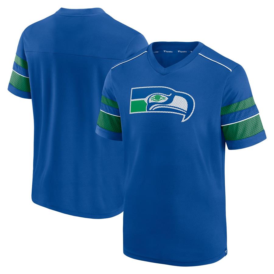 Seattle Seahawks Fanatics Branded Textured Throwback Hashmark V-Neck T-Shirt - Royal