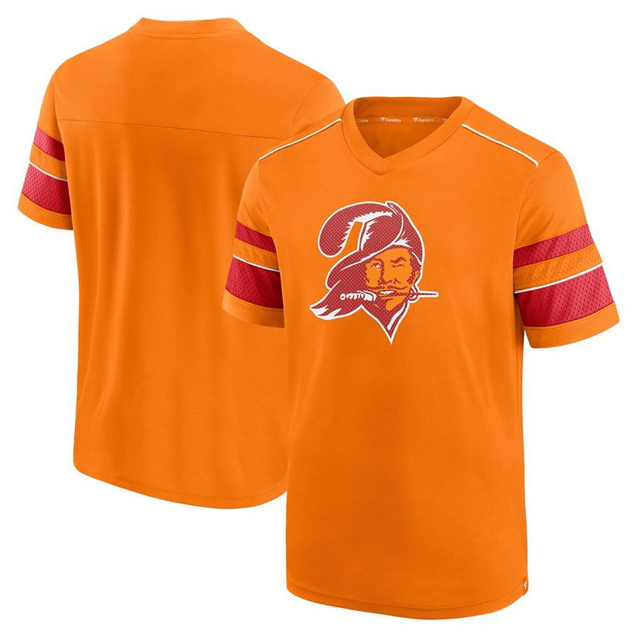 Tampa Bay Buccaneers Fanatics Branded Textured Throwback Hashmark V-Neck T-Shirt - Orange