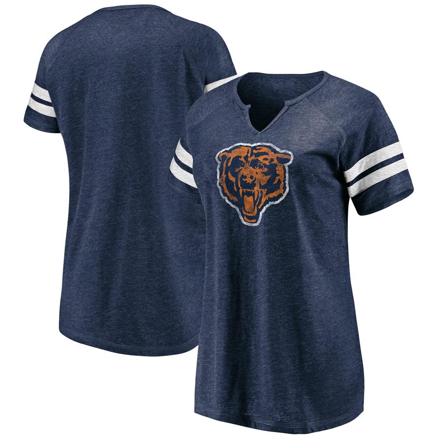 Chicago Bears Fanatics Branded Women's Throwback Logo Tri-Blend Raglan Notch Neck T-Shirt - Heathered Navy
