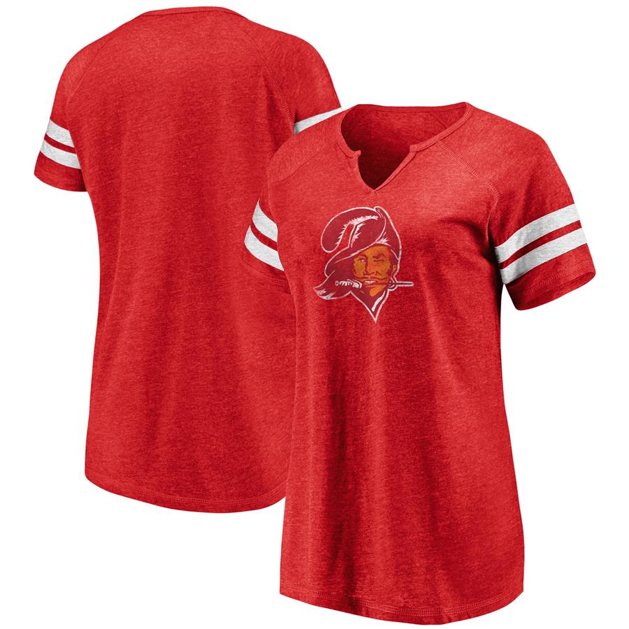 Tampa Bay Buccaneers Fanatics Branded Women's Throwback Logo Tri-Blend Raglan Notch Neck T-Shirt - Heathered Red