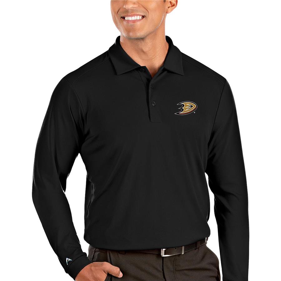 Anaheim Ducks Antigua Tribute Long Sleeve Polo - Black