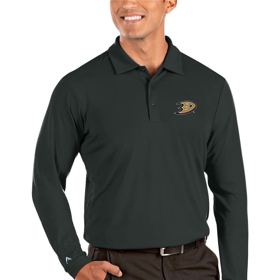 Anaheim Ducks Antigua Tribute Long Sleeve Polo - Charcoal
