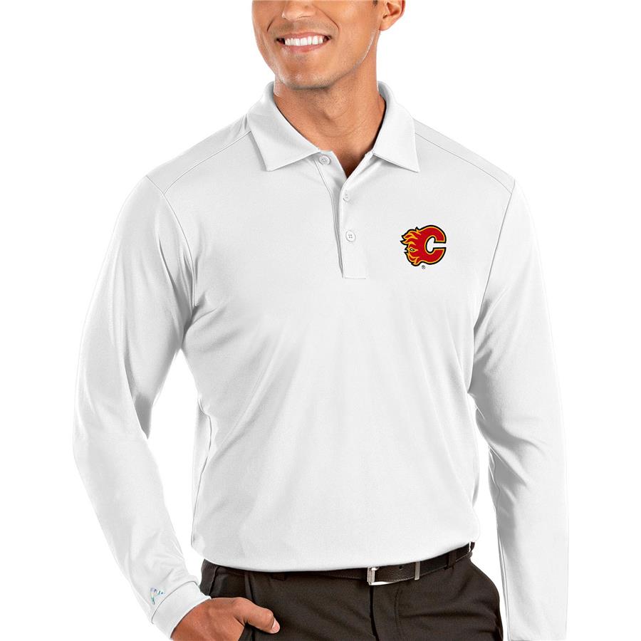 Calgary Flames Antigua Tribute Long Sleeve Polo - White