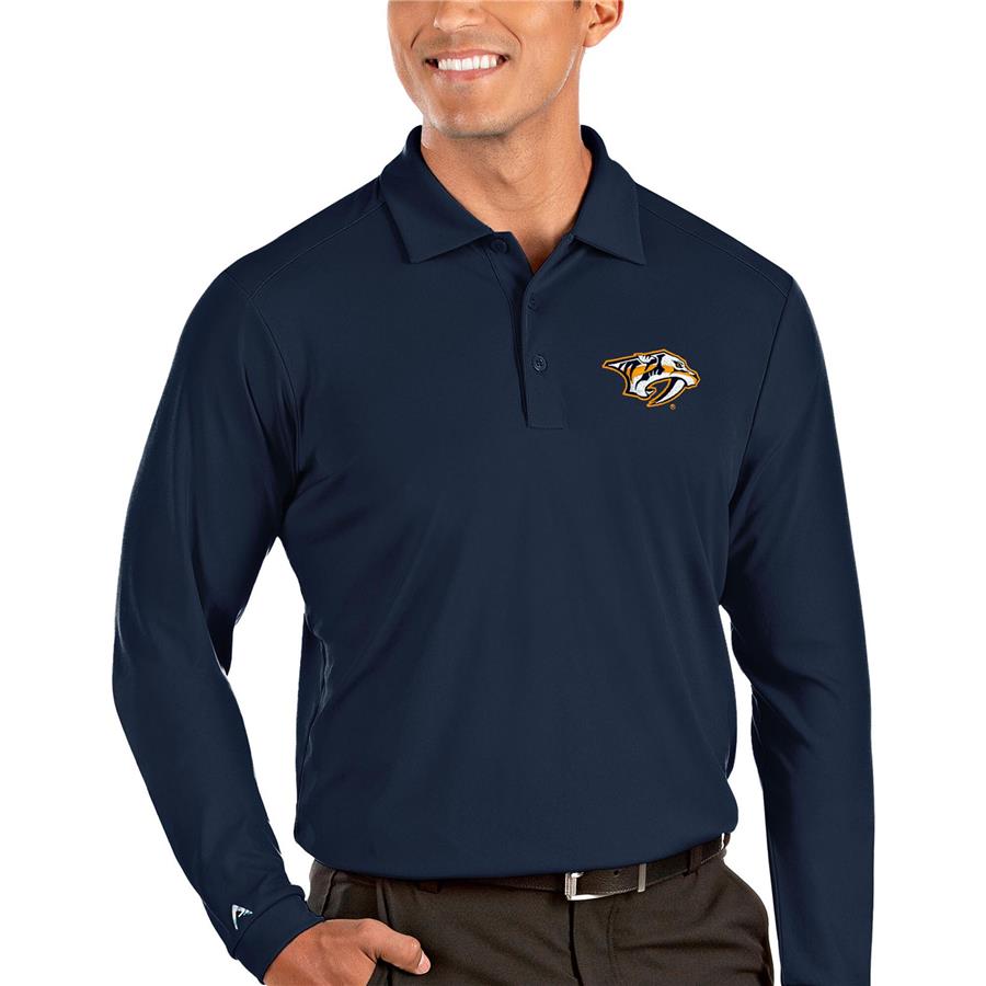 Nashville Predators Antigua Tribute Long Sleeve Polo - Navy