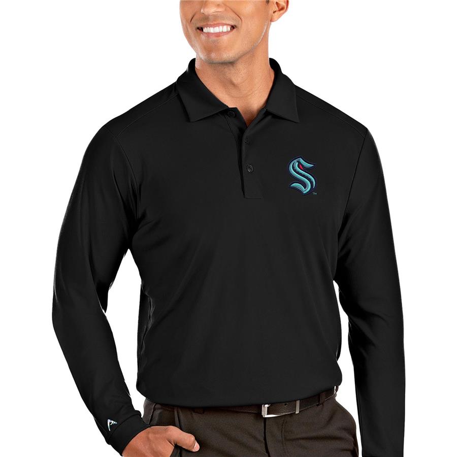 Seattle Kraken Antigua Tribute Long Sleeve Polo - Black