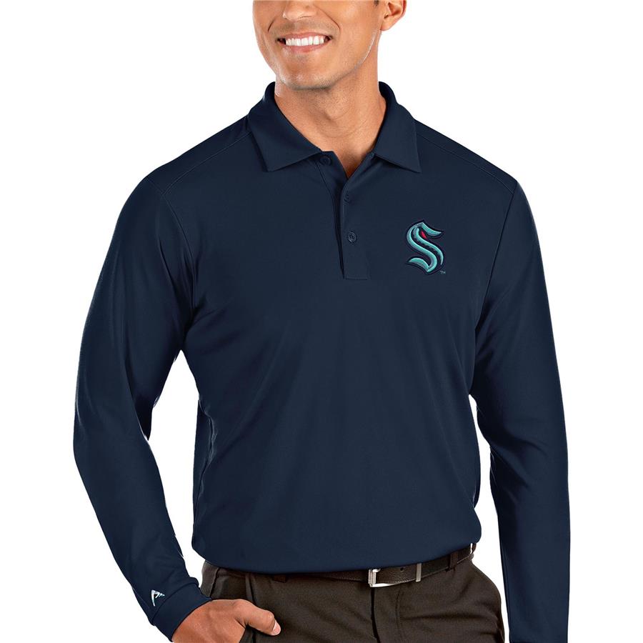 Seattle Kraken Antigua Tribute Long Sleeve Polo - Navy