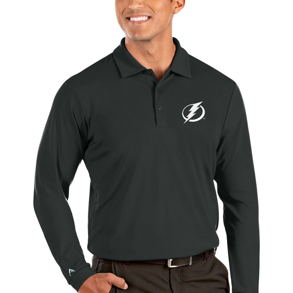 Tampa Bay Lightning Antigua Tribute Long Sleeve Polo - Charcoal