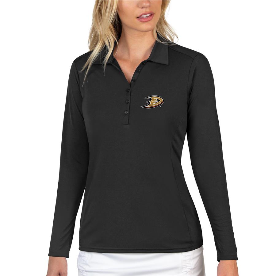 Anaheim Ducks Antigua Women's Tribute Long Sleeve Polo - Black