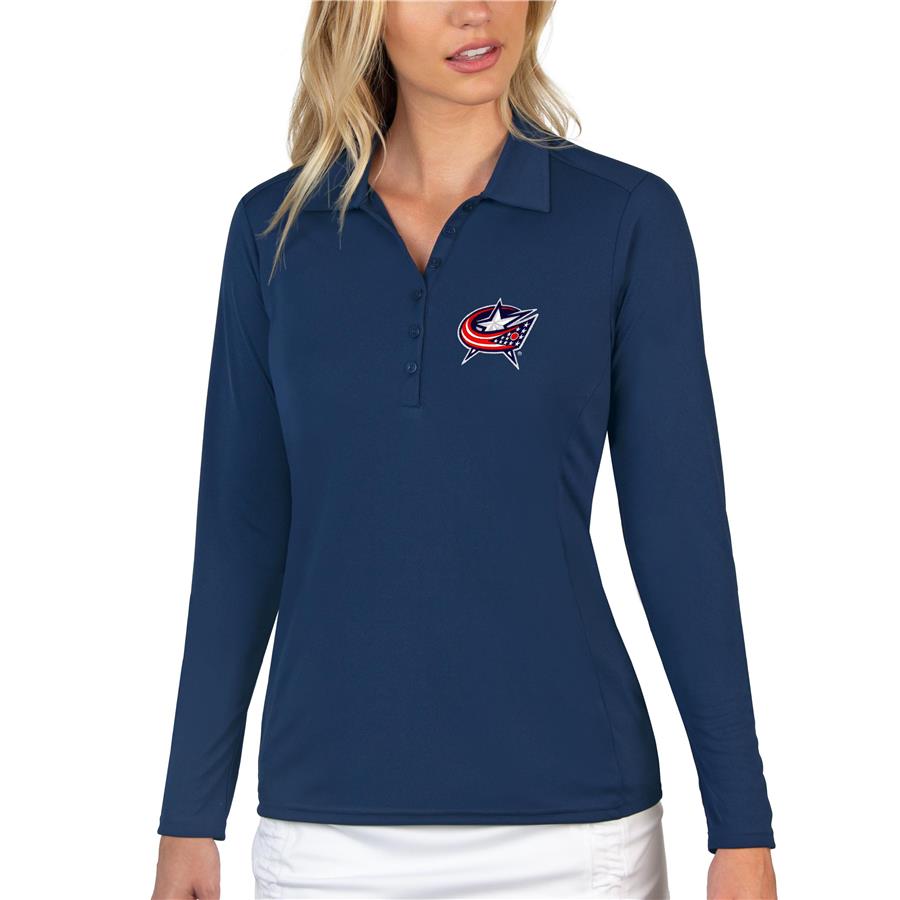 Columbus Blue Jackets Antigua Women's Tribute Long Sleeve Polo - Navy