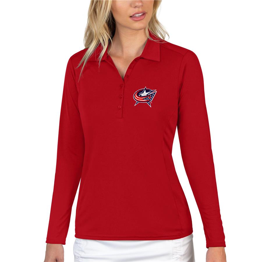 Columbus Blue Jackets Antigua Women's Tribute Long Sleeve Polo - Red