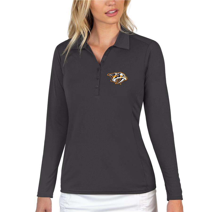 Nashville Predators Antigua Women's Tribute Long Sleeve Polo - Charcoal