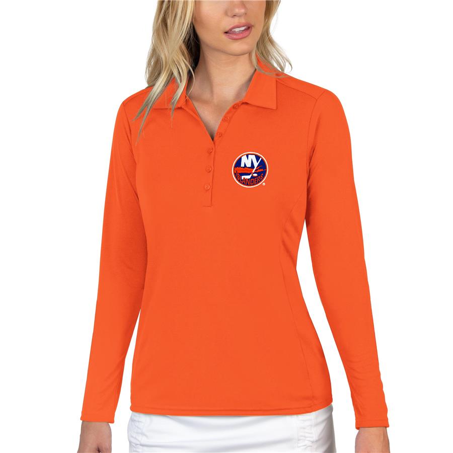 New York Islanders Antigua Women's Tribute Long Sleeve Polo - Orange
