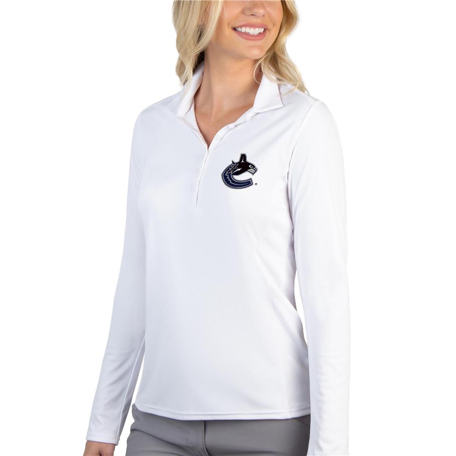 Vancouver Canucks Antigua Women's Tribute Long Sleeve Polo - White