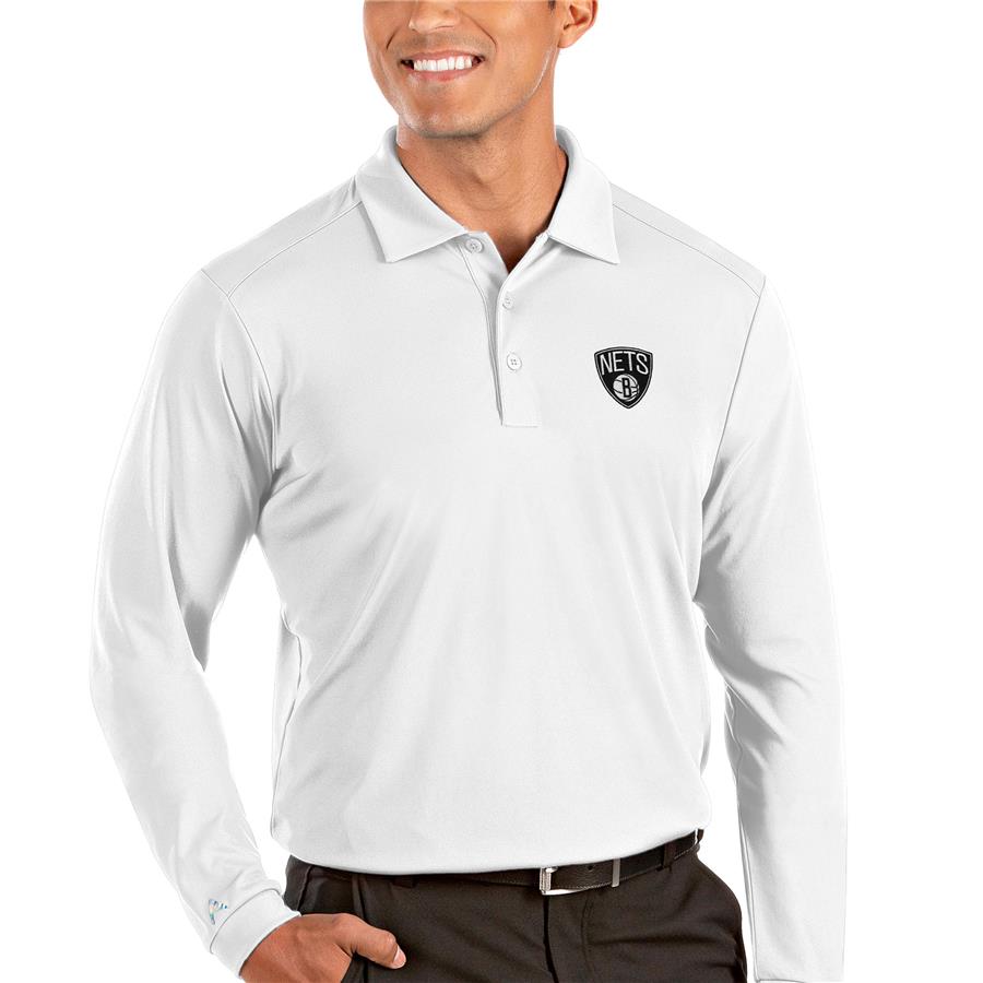 Brooklyn Nets Antigua Tribute Long Sleeve Polo - White