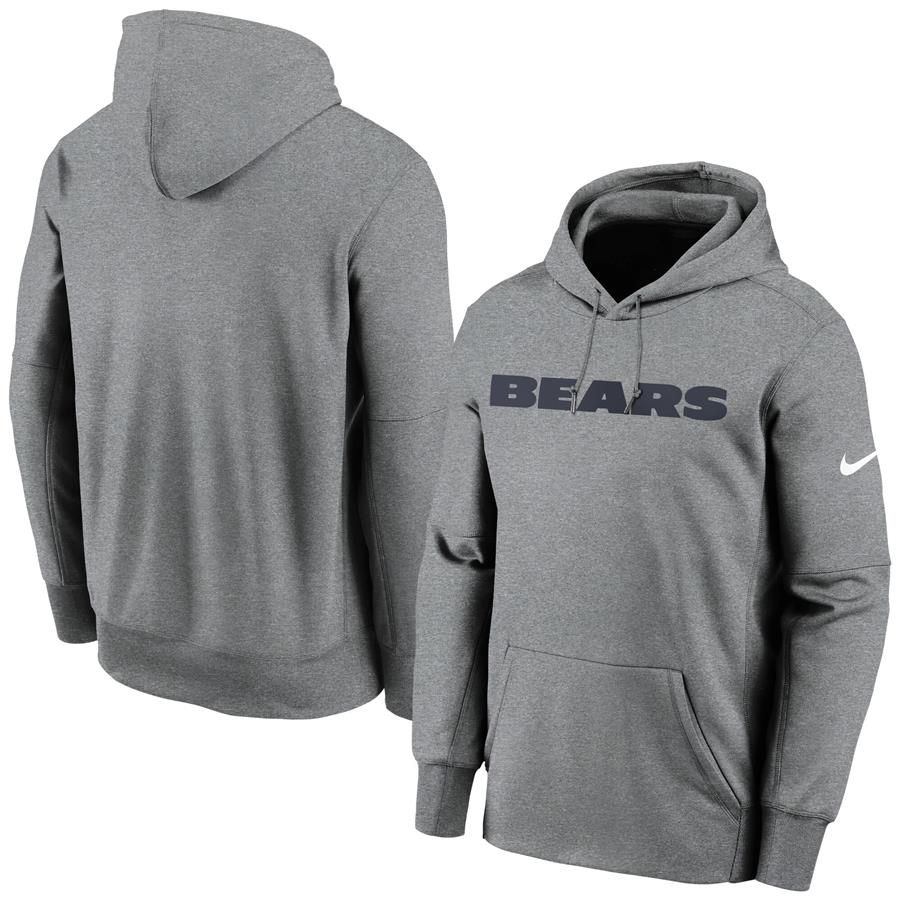 Chicago Bears Nike Wordmark Therma Performance Pullover Hoodie - Heathered Charcoal