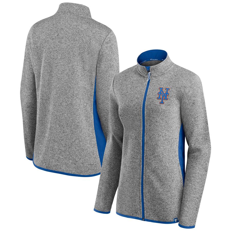 New York Mets Fanatics Branded Women's Primary Logo Fleece Full-Zip Jacket - Heathered Charcoal