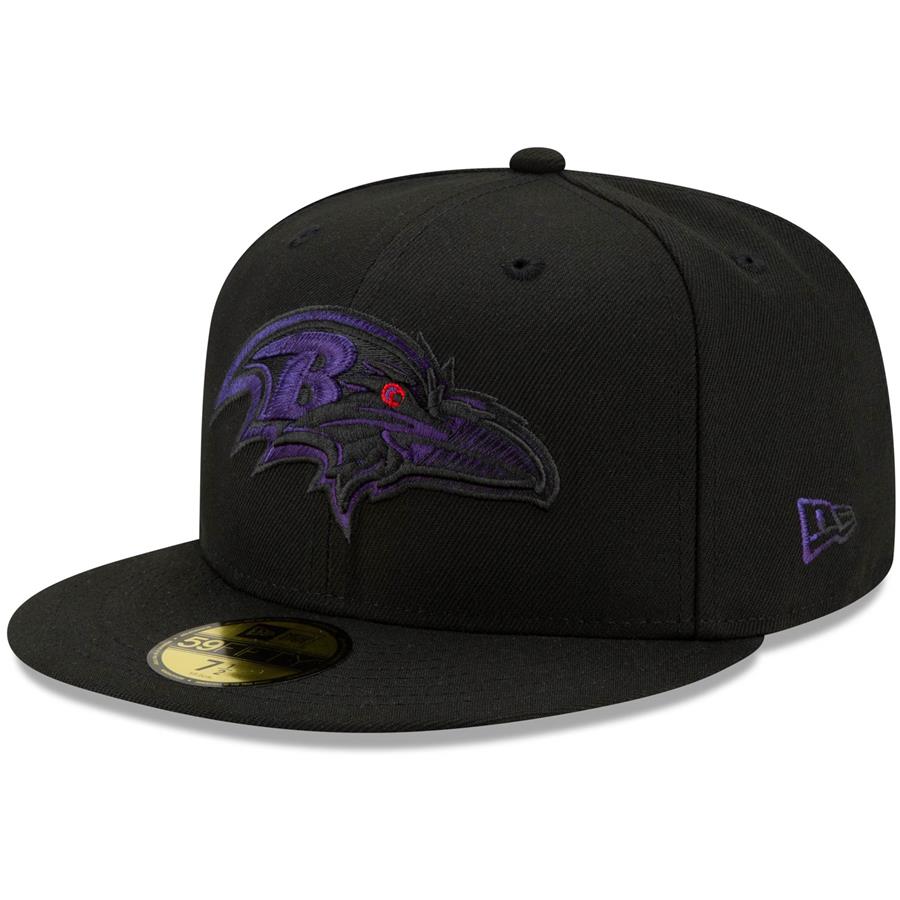 Baltimore Ravens New Era Logo Color Dim 59FIFTY Fitted Hat - Black
