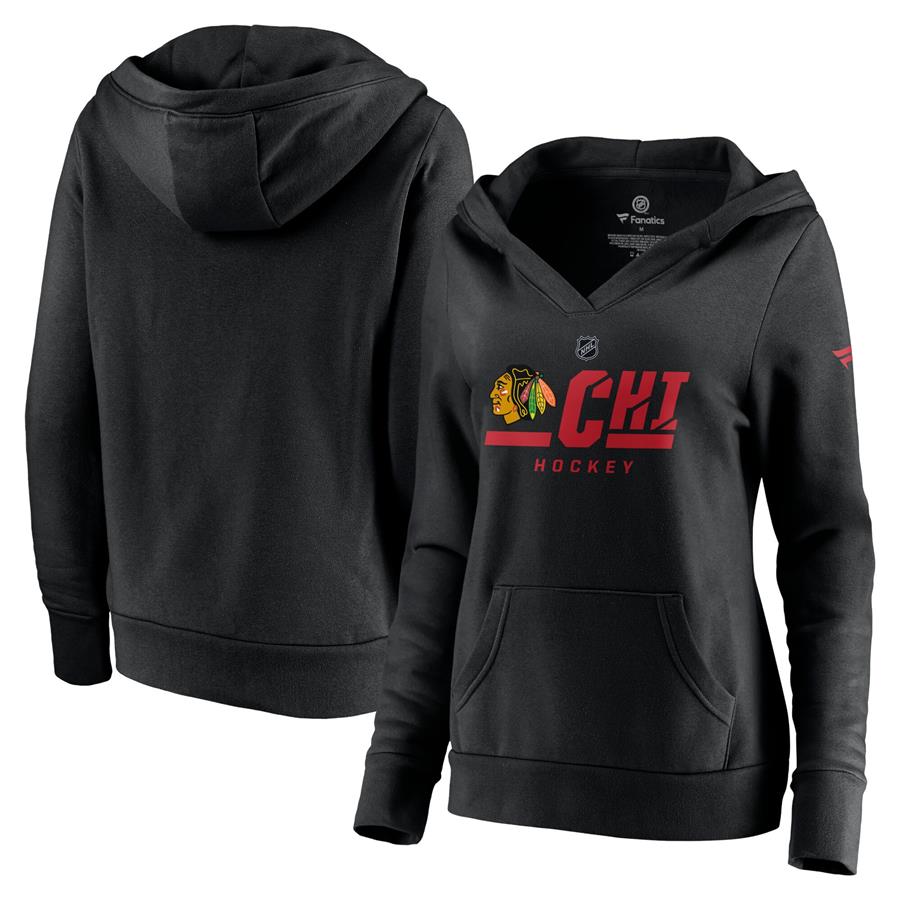 Chicago Blackhawks Fanatics Branded Women's Authentic Pro Secondary Logo V-Neck Pullover Hoodie - Black