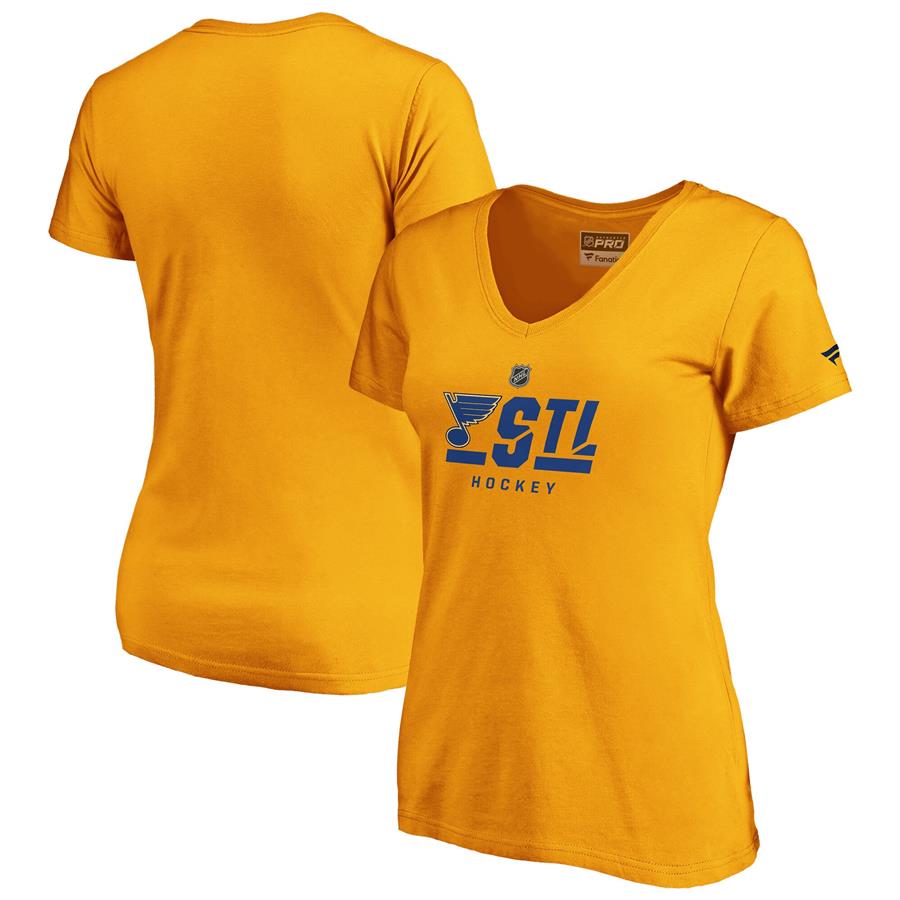 St. Louis Blues Fanatics Branded Women's Authentic Pro Secondary Logo V-Neck T-Shirt - Gold