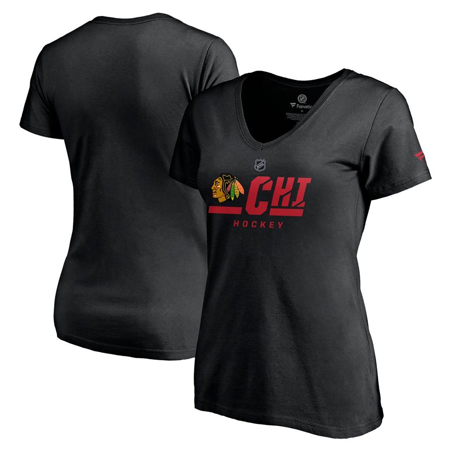 Chicago Blackhawks Fanatics Branded Women's Authentic Pro Secondary Logo V-Neck T-Shirt - Black