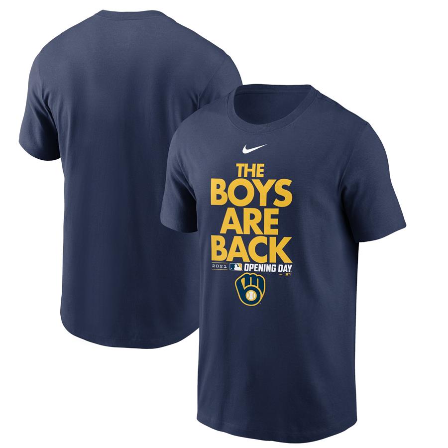 Milwaukee Brewers Nike 2021 Opening Day Phrase T-Shirt - Navy