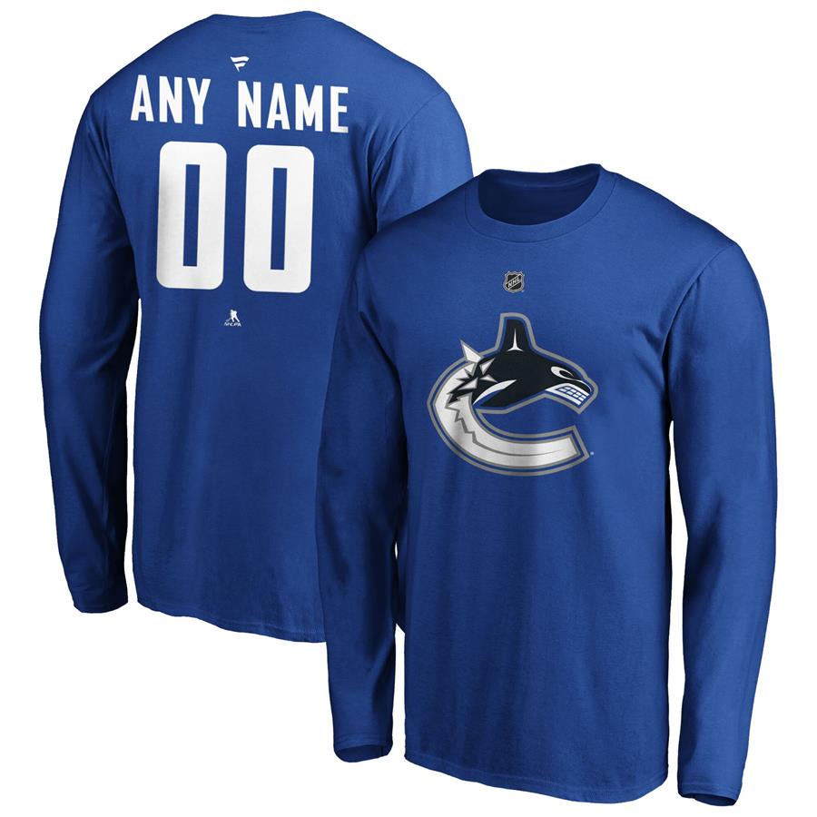 Vancouver Canucks Fanatics Branded Authentic Personalized Long Sleeve T-Shirt - Blue