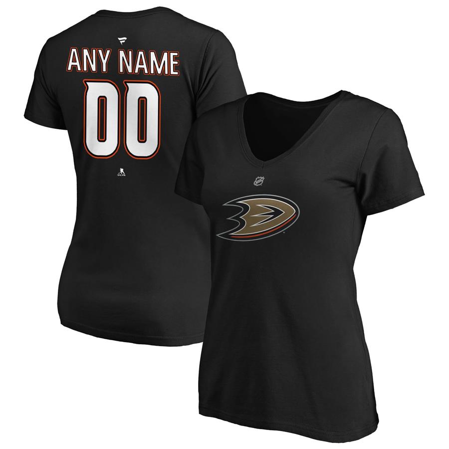 Anaheim Ducks Fanatics Branded Women's Authentic Personalized V-Neck T-Shirt - Black