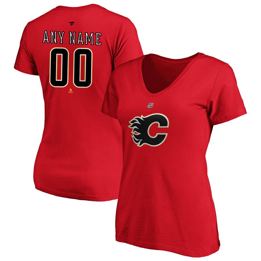 Calgary Flames Fanatics Branded Women's Authentic Personalized V-Neck T-Shirt - Red