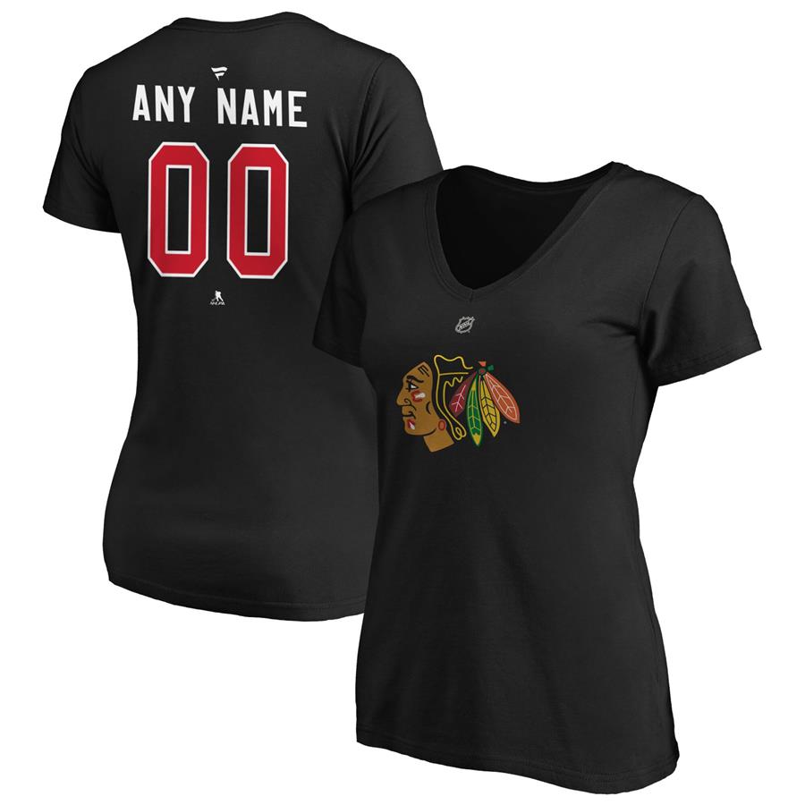 Chicago Blackhawks Fanatics Branded Women's Authentic Personalized V-Neck T-Shirt - Black