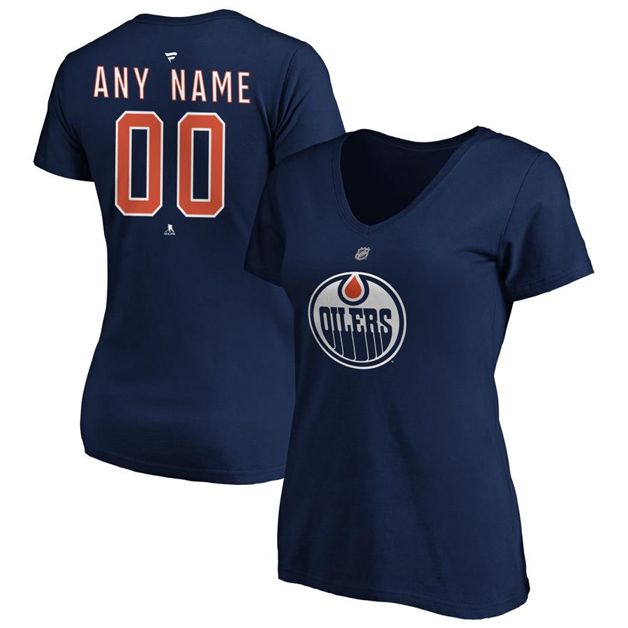 Edmonton Oilers Fanatics Branded Women's Authentic Personalized Name & Number V-Neck T-Shirt - Navy