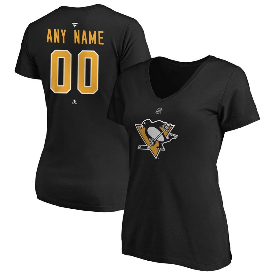 Pittsburgh Penguins Fanatics Branded Women's Authentic Personalized V-Neck T-Shirt - Black
