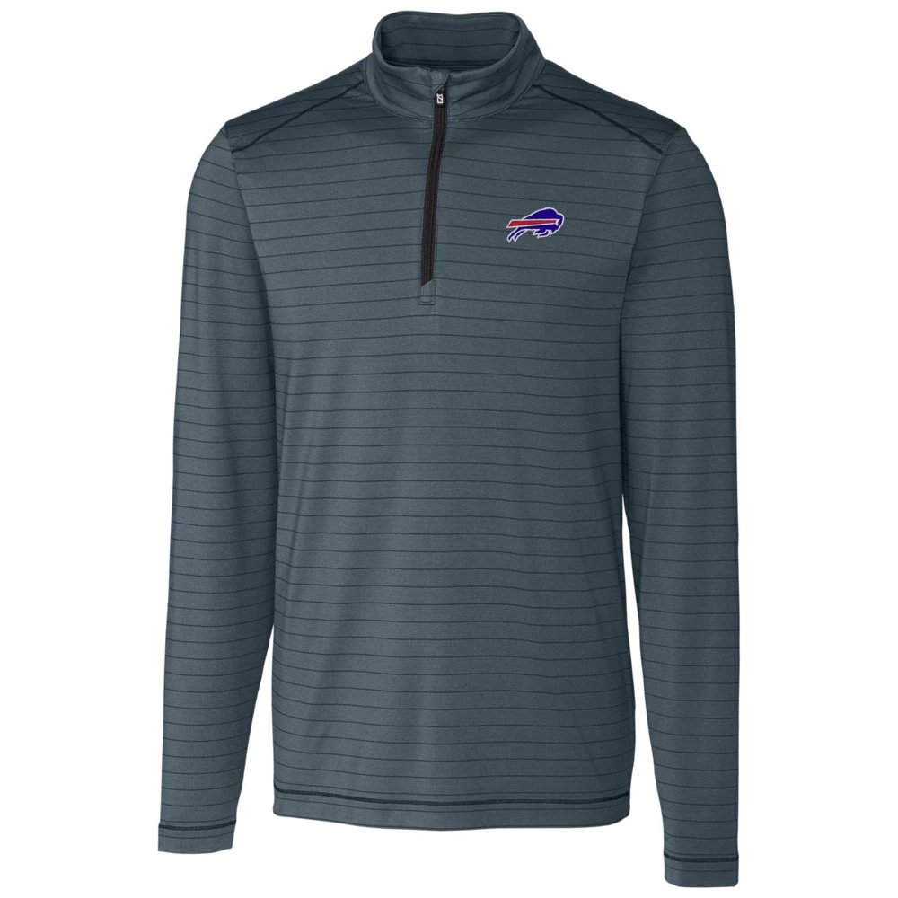 Buffalo Bills Cutter & Buck Holman Stripe DryTec Quarter-Zip Pullover Jacket - Heathered Black
