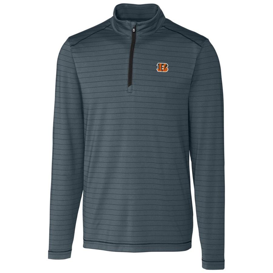 Cincinnati Bengals Cutter & Buck Holman Stripe Quarter-Zip Pullover Jacket - Heather Black