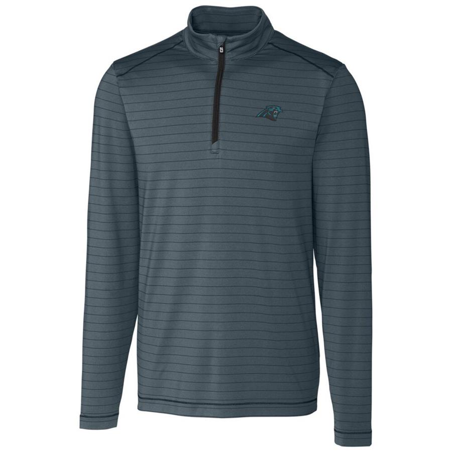 Carolina Panthers Cutter & Buck Holman Stripe Quarter-Zip Pullover Jacket - Heather Black