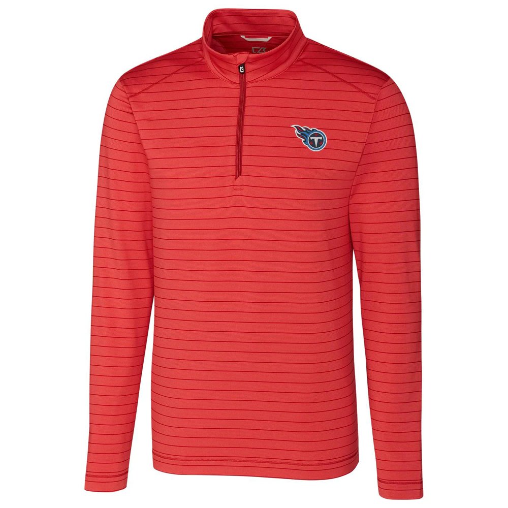 Tennessee Titans Cutter & Buck Holman Stripe Quarter-Zip Pullover Jacket - Heather Red