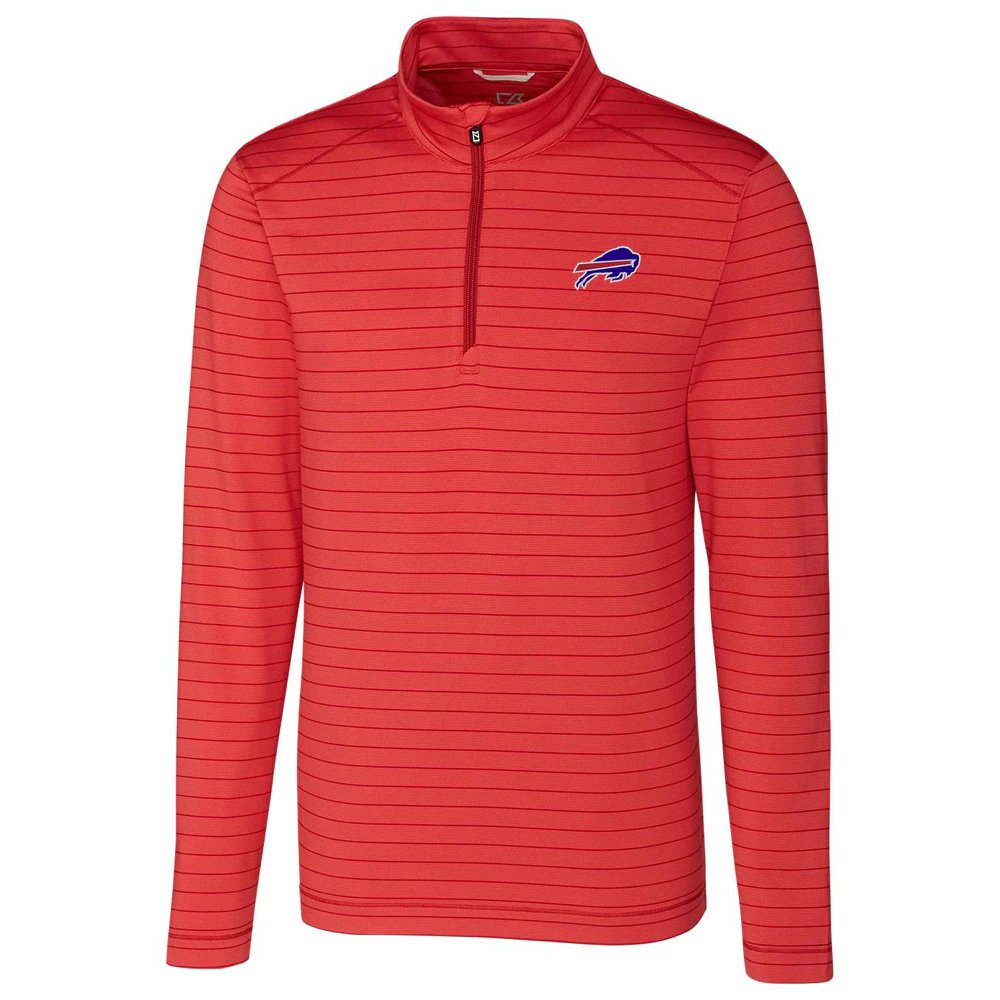 Buffalo Bills Cutter & Buck Holman Stripe DryTec Quarter-Zip Pullover Jacket - Heathered Red