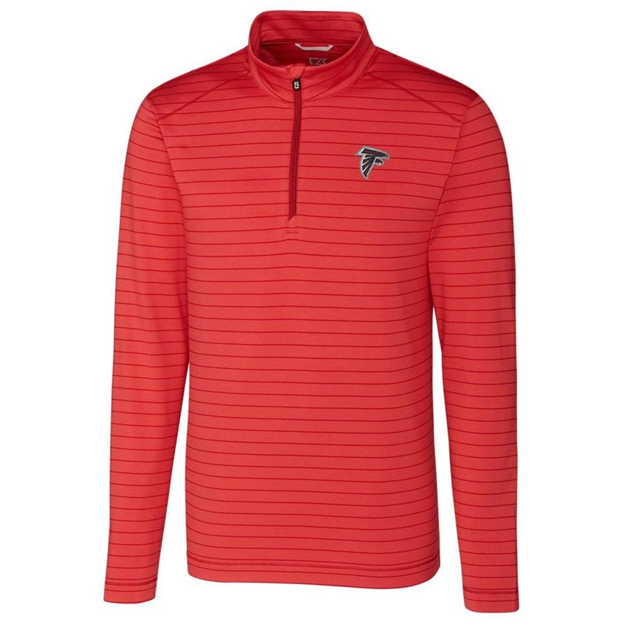 Atlanta Falcons Cutter & Buck Holman Stripe Quarter-Zip Pullover Jacket - Heather Red