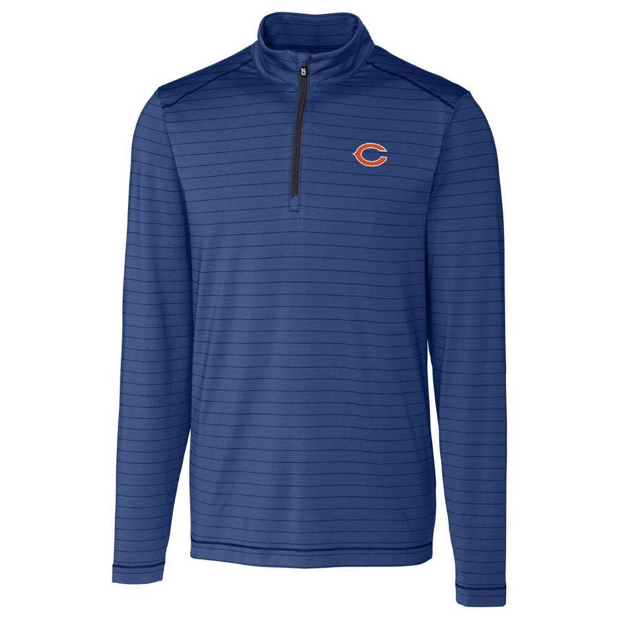 Chicago Bears Cutter & Buck Holman Stripe Quarter-Zip Pullover Jacket - Heather Navy