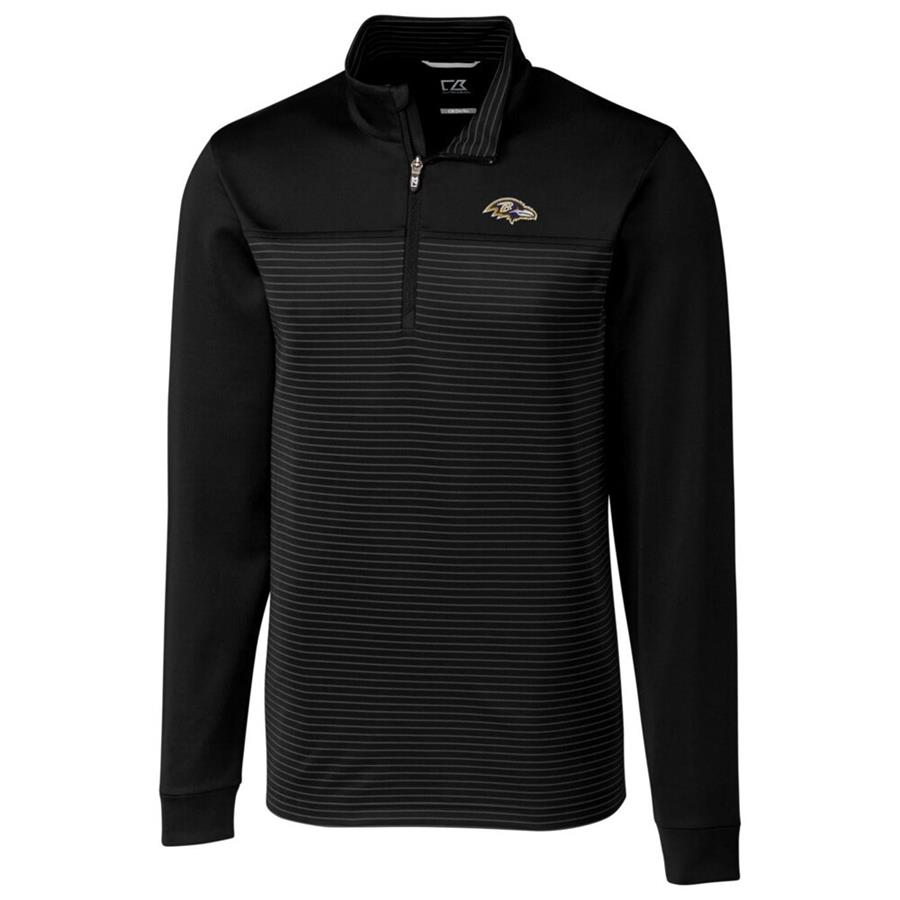 Baltimore Ravens Cutter & Buck Traverse Stripe Quarter-Zip Pullover Jacket - Black